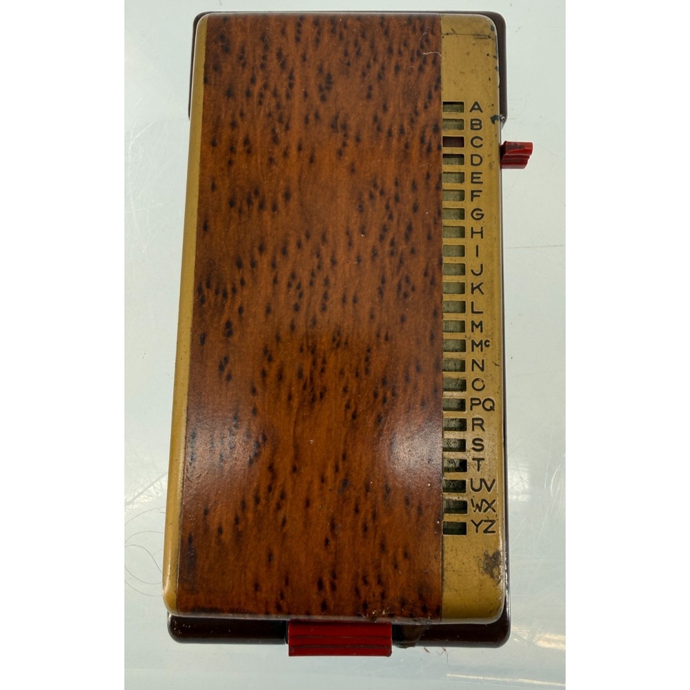 Vintage Bates Model K List Finder Faux Wood Grain Address Book Rolodex Organizer